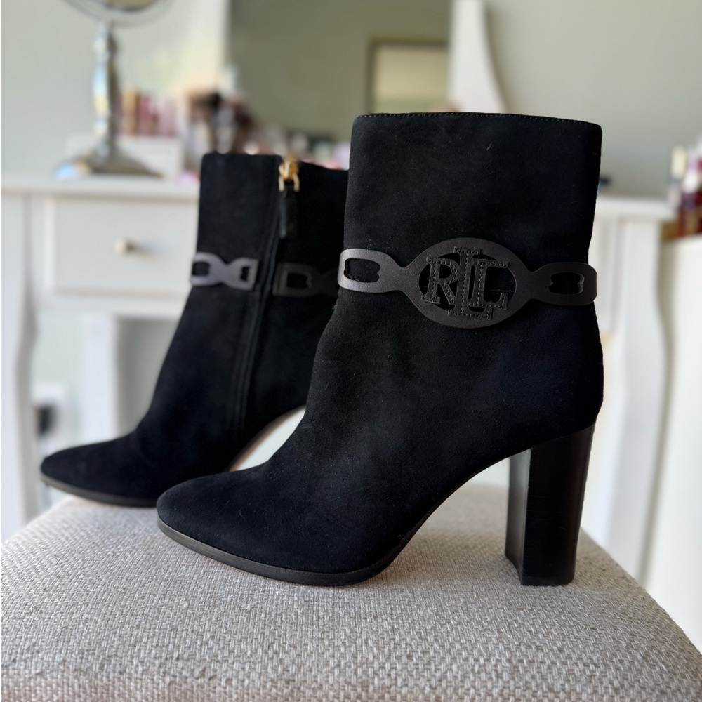 Ralph Lauren New Genuine Suede Black Suede Ankle Boots